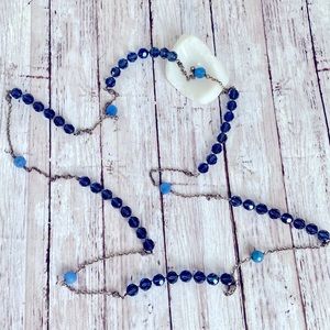 22” Faceted Blue Chalcedony Gemstone and Glass Sterling Silver Chain Necklace